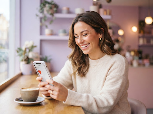 Person looking at phone heart icon