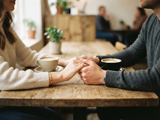 Holding hands at coffee